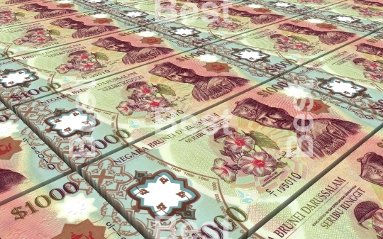 Brunei dollar bills stacks background