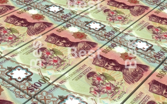 Brunei dollar bills stacks background