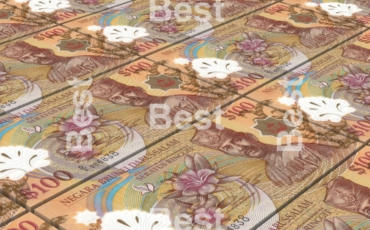 Brunei dollar bills stacks background