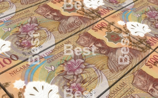 Brunei dollar bills stacks background