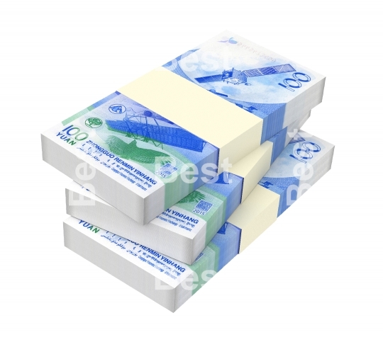 Chinese yuan bills isolated on white background