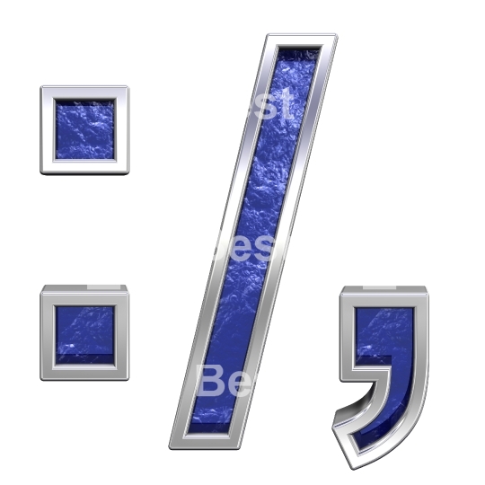 Colon, semicolon, period, comma from blue glass cast alphabet set