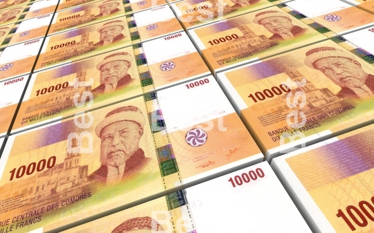 Comorian franc bills stacks background