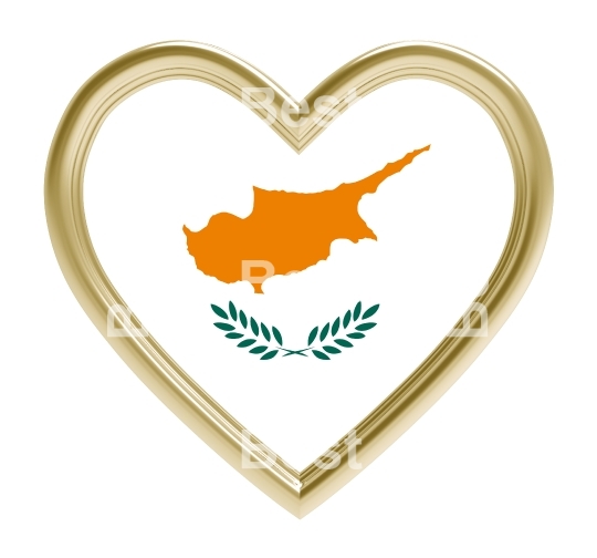 Cyprus flag in gold heart isolated on white background