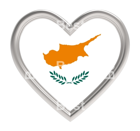 Cyprus flag in silver heart isolated on white background