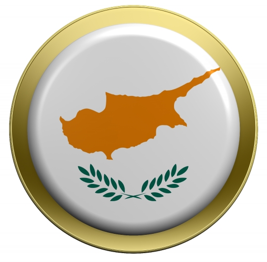 Cyprus flag on the round button isolated on white.