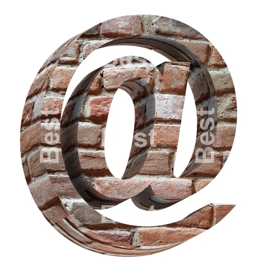 E-mail sign from old brick alphabet set isolated over white.