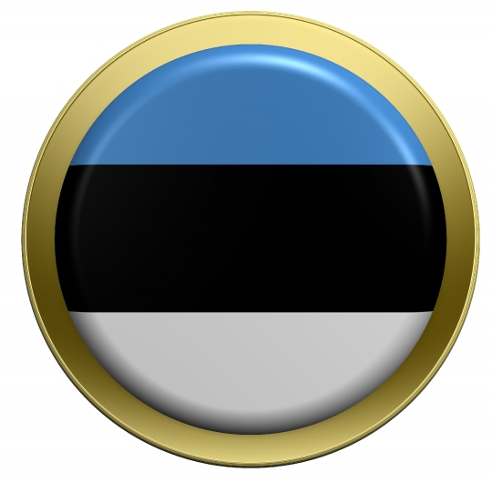 Estonia flag on the round button isolated on white.