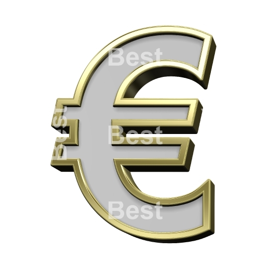 Euro sign from gray with gold frame alphabet set, isolated on white