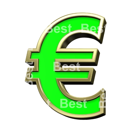 Euro sign from light green with gold frame alphabet set