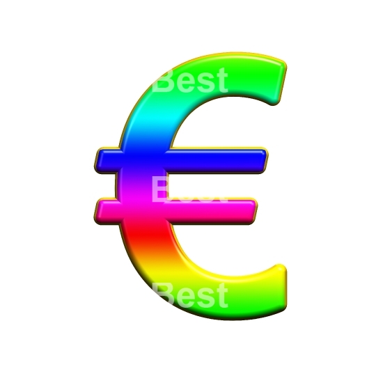 Euro sign from rainbow alphabet set, isolated on white