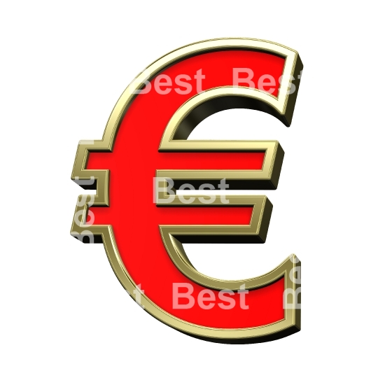 Euro sign from red with gold shiny frame alphabet set