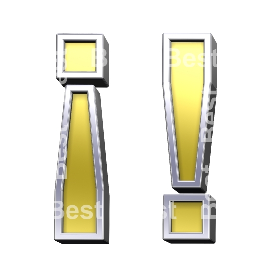 Exclamation mark from gold with chrome frame alphabet set