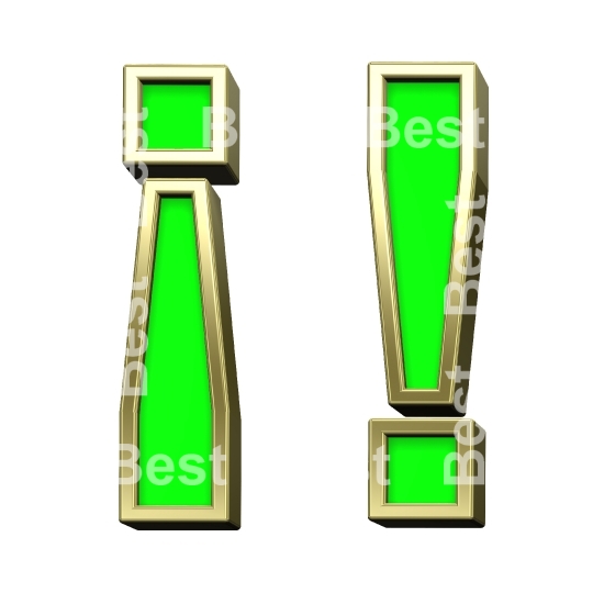 Exclamation mark from light green with gold frame alphabet set