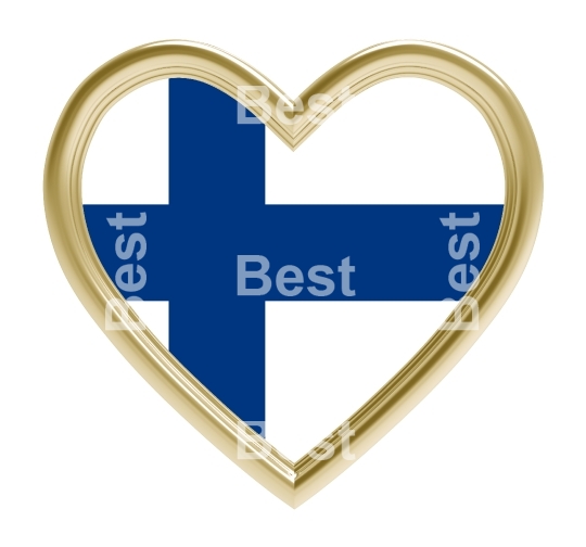 Finland flag in gold heart isolated on white background