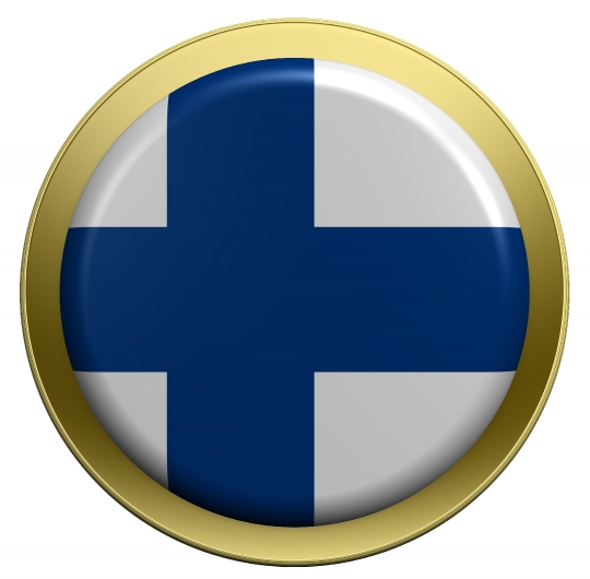 Finland flag on the round button isolated on white.