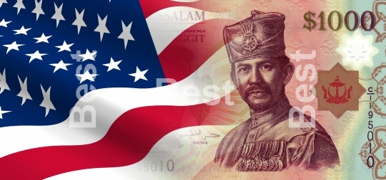 Flag of the United States with Brunei money