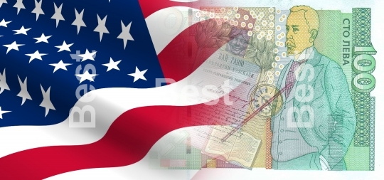 Flag of the United States with Bulgarian money