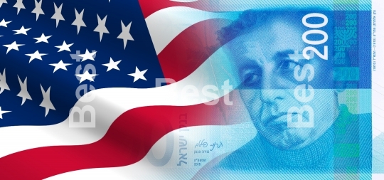 Flag of the United States with Israeli money