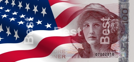 Flag of the United States with Norwegian money