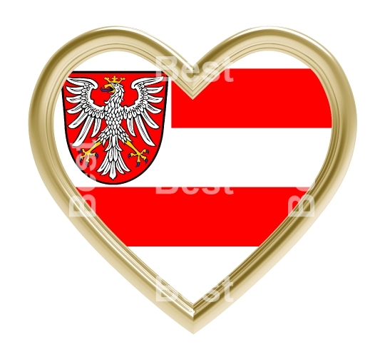 Frankfurt flag in gold heart isolated on white background.