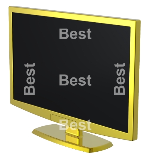 Gold Lcd tv monitor on white background.