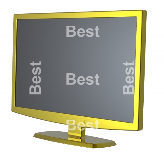 Gold Lcd tv monitor on white background.