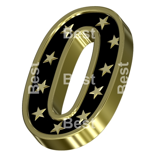 Gold-black digit with stars isolated on white