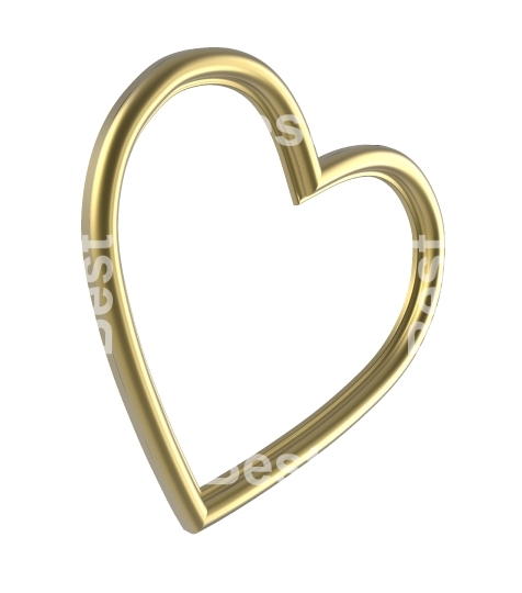 Golden heart picture frame isolated on white.