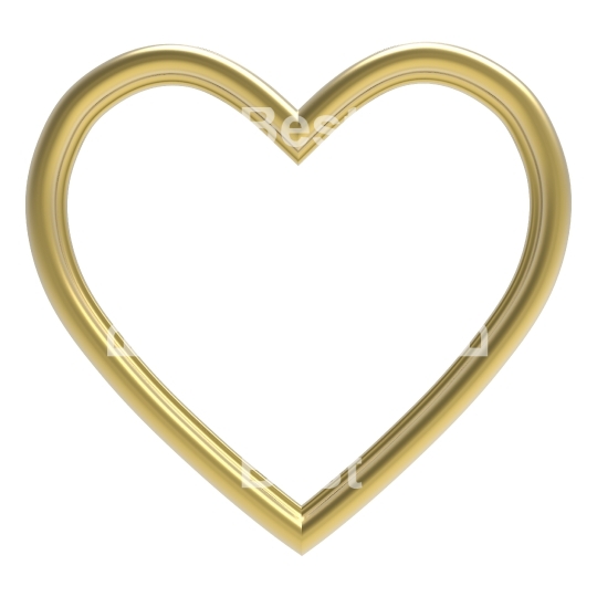 Golden heart picture frame isolated on white.