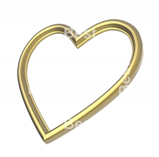 Golden heart picture frame isolated on white.