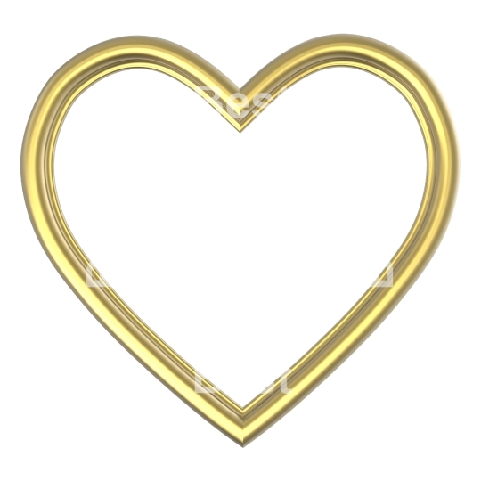 Golden heart picture frame isolated on white.