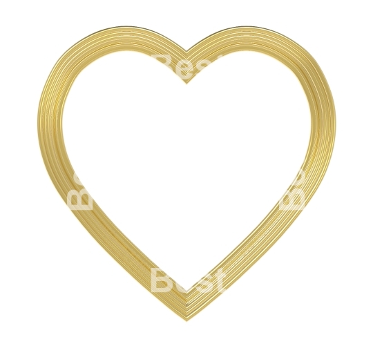 Golden heart picture frame isolated on white