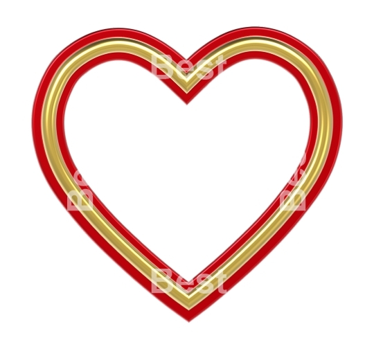 Golden-red heart picture frame isolated on white