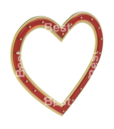 Golden-red heart picture frame isolated on white