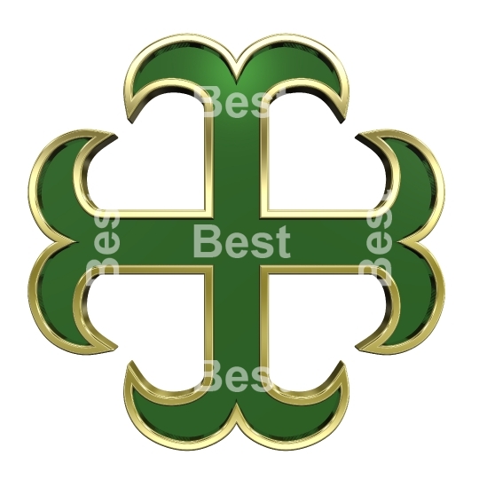 Green with gold frame heraldic cross isolated on white. 