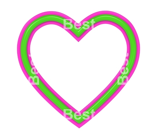 Green-pink heart picture frame isolated on white