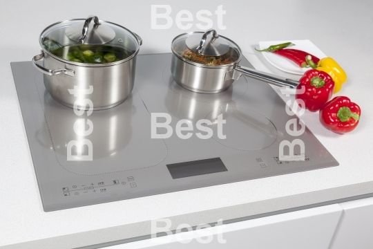 Grey glass induction hob