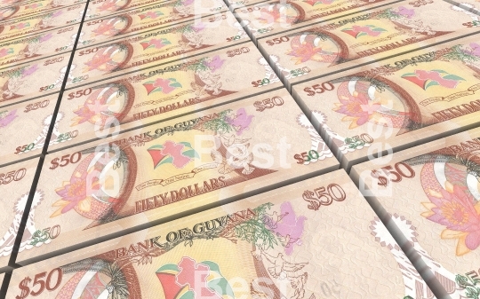 Guyanese dollars bills stacks background