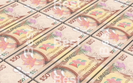 Guyanese dollars bills stacks background