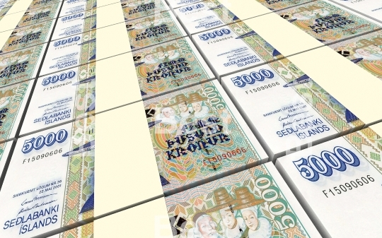 Icelandic krona bills stacks background