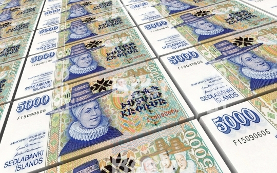 Icelandic krona bills stacks background