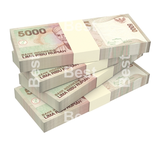 Indonesian rupiah bills isolated on white background. 