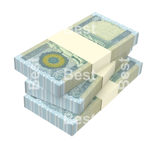 Iraqi dinars bills isolated on white background