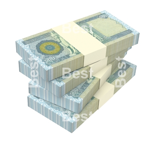 Iraqi dinars bills isolated on white background