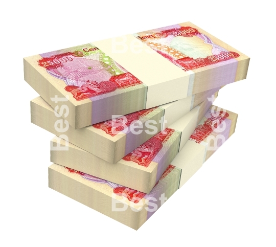 Iraqi dinars bills isolated on white background