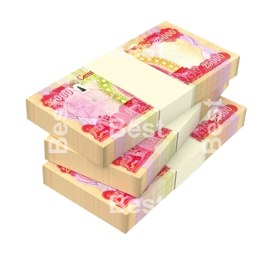 Iraqi dinars bills isolated on white background