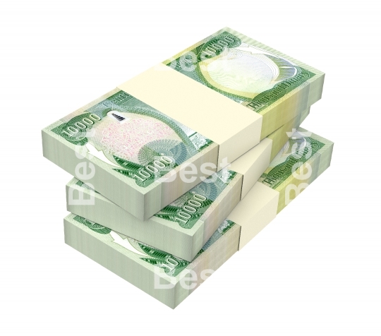 Iraqi dinars bills isolated on white with clipping path