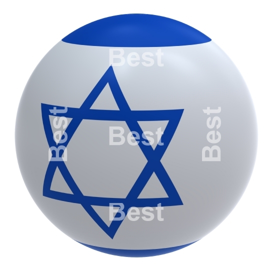 Israel flag on the ball isolated on white.