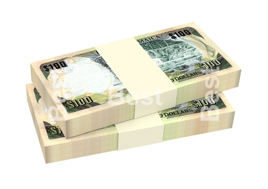Jamaican dollar bills isolated on white background
